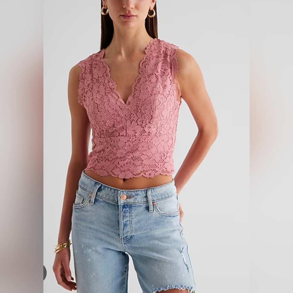 NEW Express Lace Smock Back Sleeveless Top Dusty Rose
